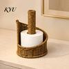 Office Paper Towel Organizer Imitation Rattan Toilet Holder, Round Woven Dispenser, Functional Decor Boho Tissue for Bathroom Countertop And