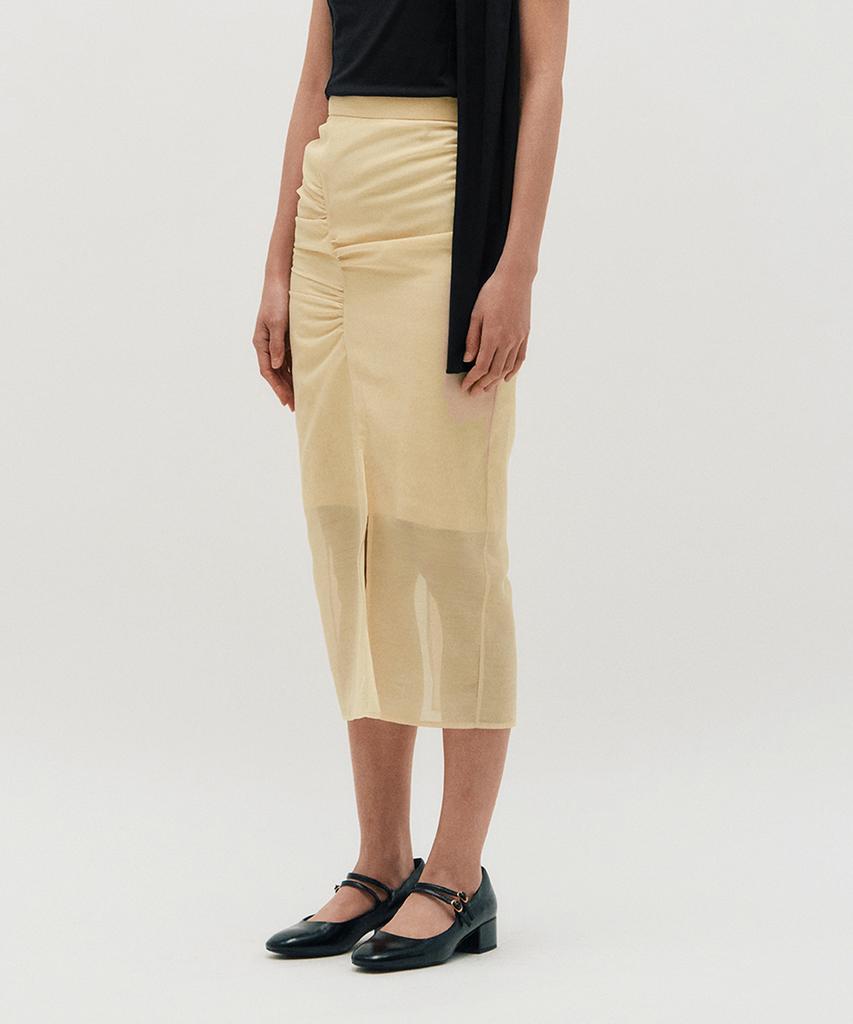 Kimjisu Sheer Shirring Slit Skirt _ Yellow