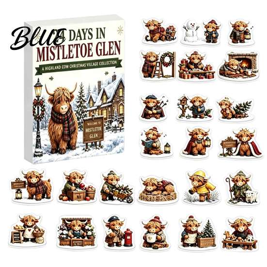 Christmas Tree Hanging Decorations 2026 Highland Cow Advent Calendar 24 Pcs 2D Flat Acrylic Festive Countdown Calendar Farmhouse Animal Ornaments,
