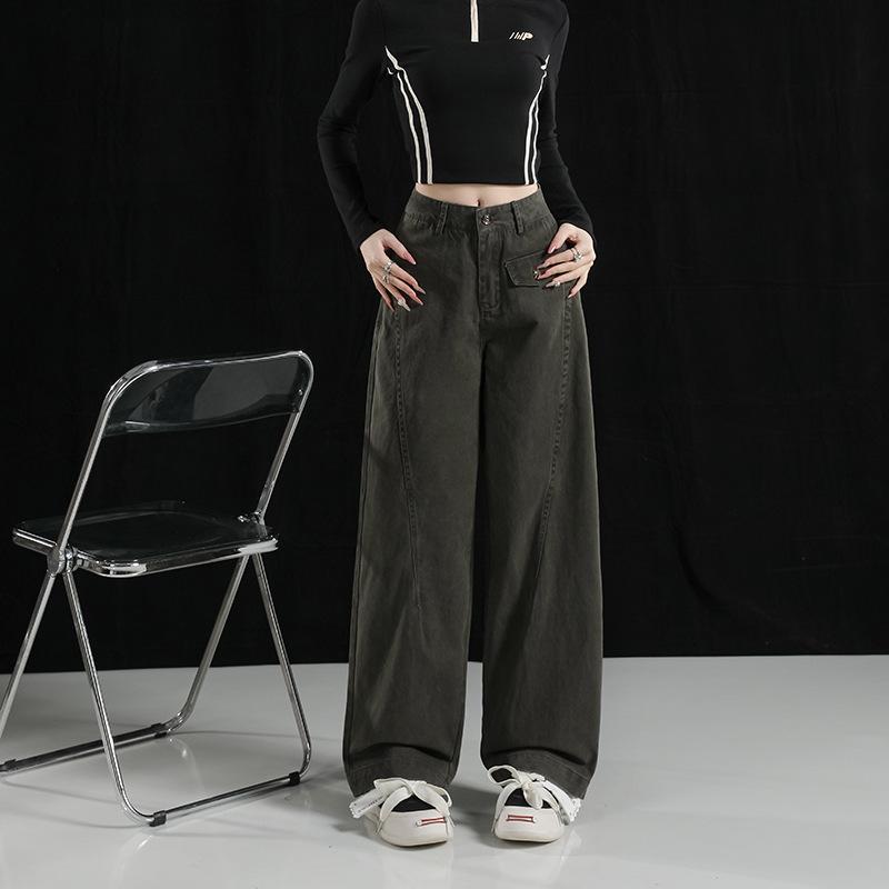 American retro overalls autumn and winter loose and versatile casual drape long pants