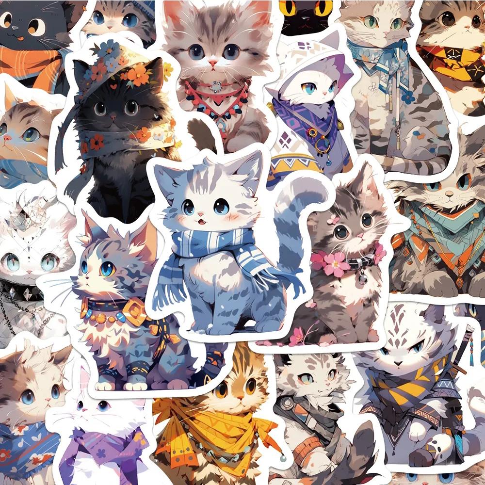 

10/30/50Pcs Cute Animal Ethnic Style Cat Stickers Bohemia Cartoon Waterproof Decals Diy Skateboard Phone Luggage Sticker Toys (As shown-7147)-