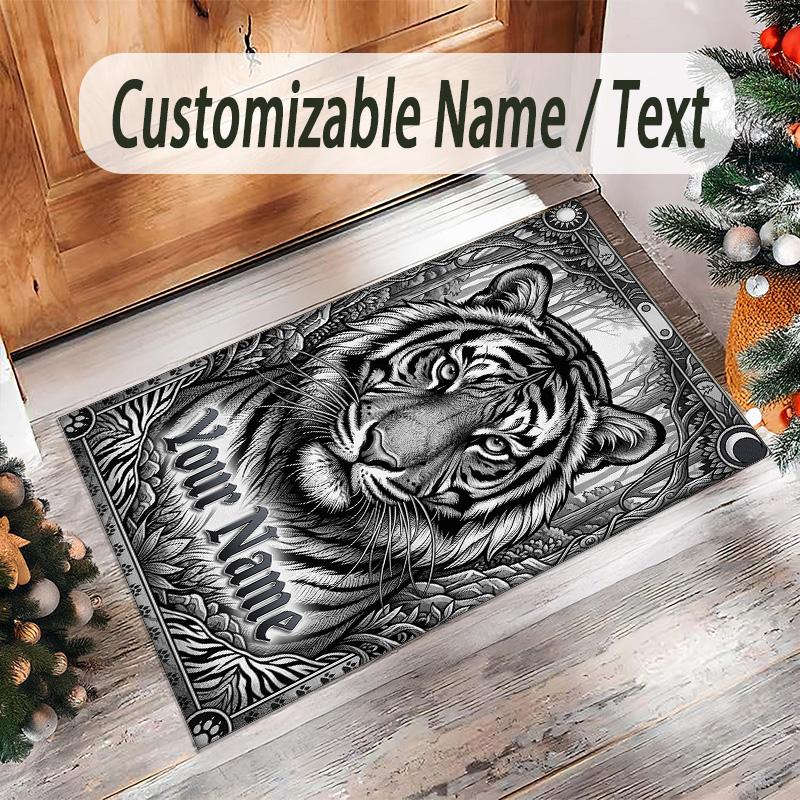 Leopard Theme Crystal Velvet Floor Rug Personalized Custom Name Text Warm Carpet Home Decoration