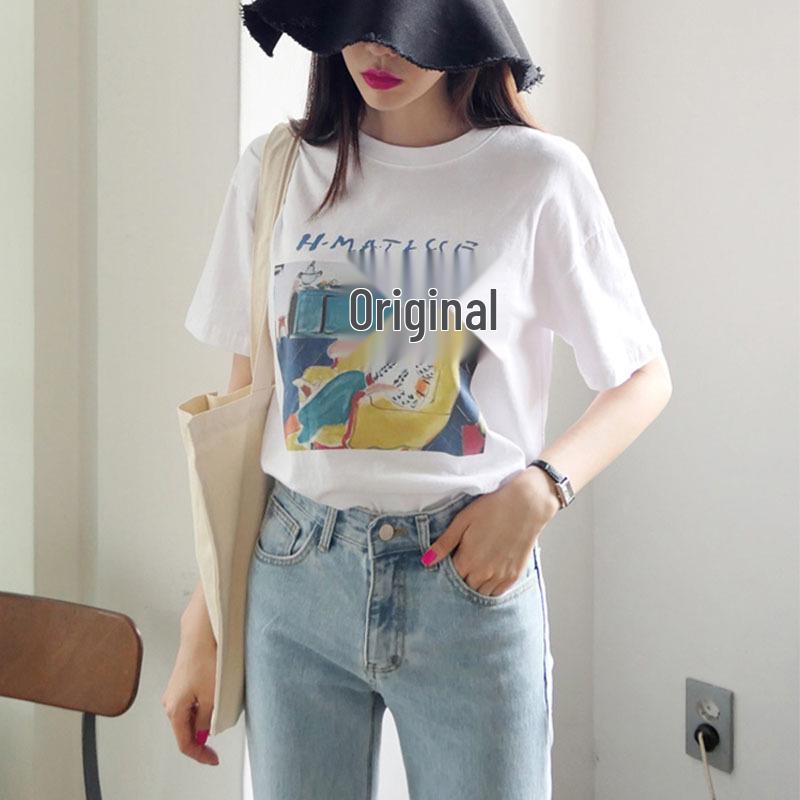 

2024 Women s Retro Print Heavyweight Cotton Crew Neck T-Shirt Extra Extra Large (XXL)