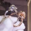 Sparkling Floral Ring Two-tone Rose Flower Decor Finger Cubic Zirconia