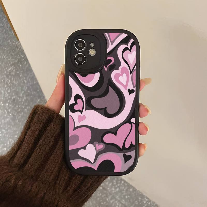 Heart Circle Phone Case Hard Leather Phone Case for iPhone 13 12 Mini 11 14 Pro Max Xs X Xr 7 8 Plus 6 6s Se 2022 Silicone Cover