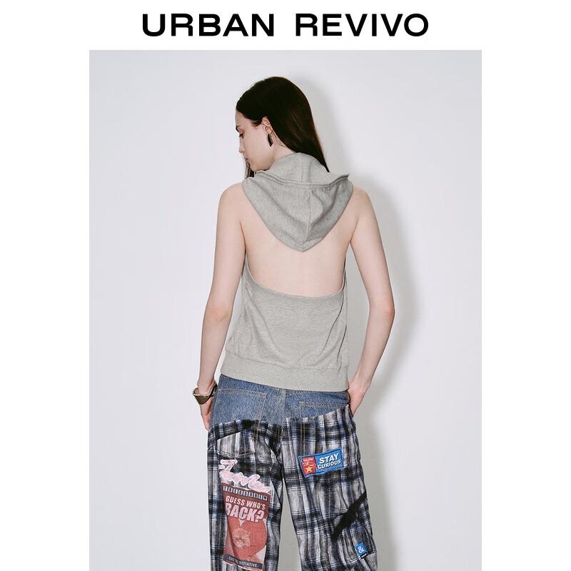 UR 2025 Fall Women's Double-Zip Drawstring Backless Hooded Vest UYV150058