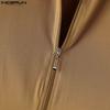 INCERUN Men Short Sleeve Front Zipper Semi-Sheer Jumpsuits Pajamas Sleepwear
