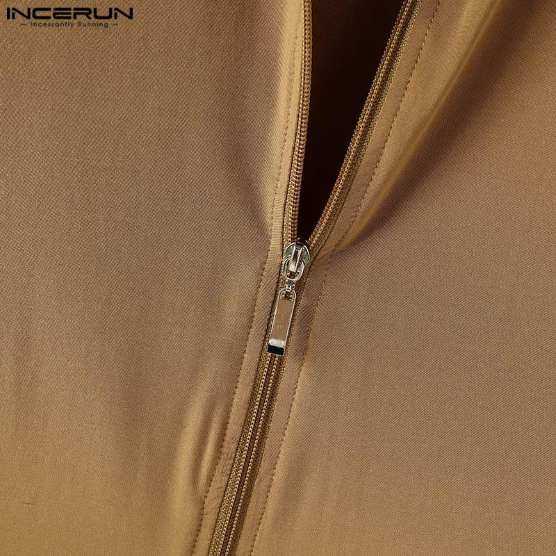 INCERUN Men Short Sleeve Front Zipper Semi-Sheer Jumpsuits Pajamas Sleepwear