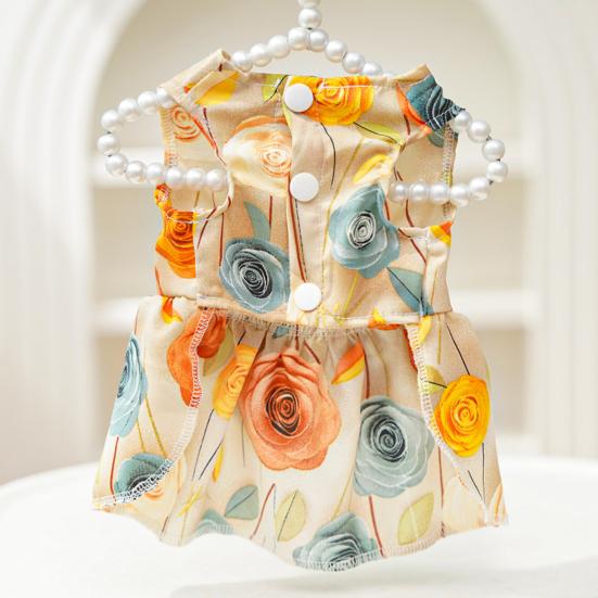 Psí šaty s mašlí, potisk růží, letní princeznovské šaty pro malé holčičky, psy, kočky