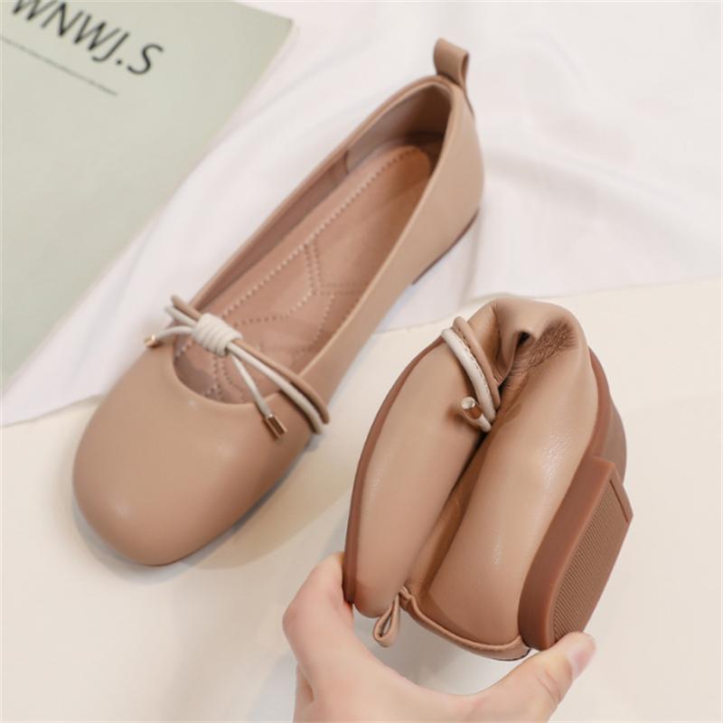 Genuine Leather Woman Casual Flats Female Retro Shoes Low Heeled Soft Soled Flat Shoes Casual Versatile Loafers Women