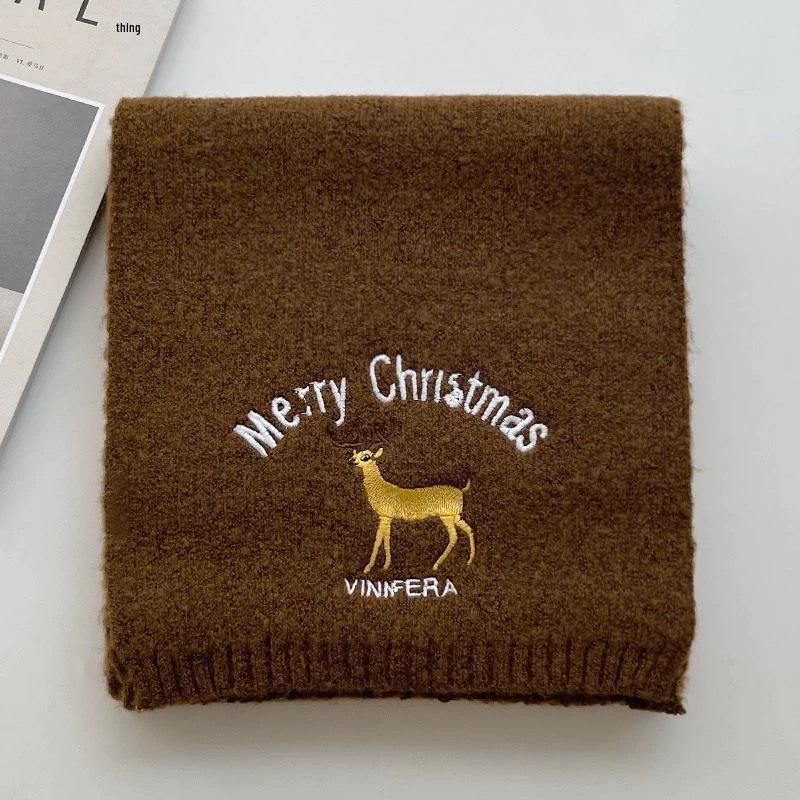 Écharpe Tricotée Mélange Laine Rouge Renne pour Femme - Style Chaleureux de Noël