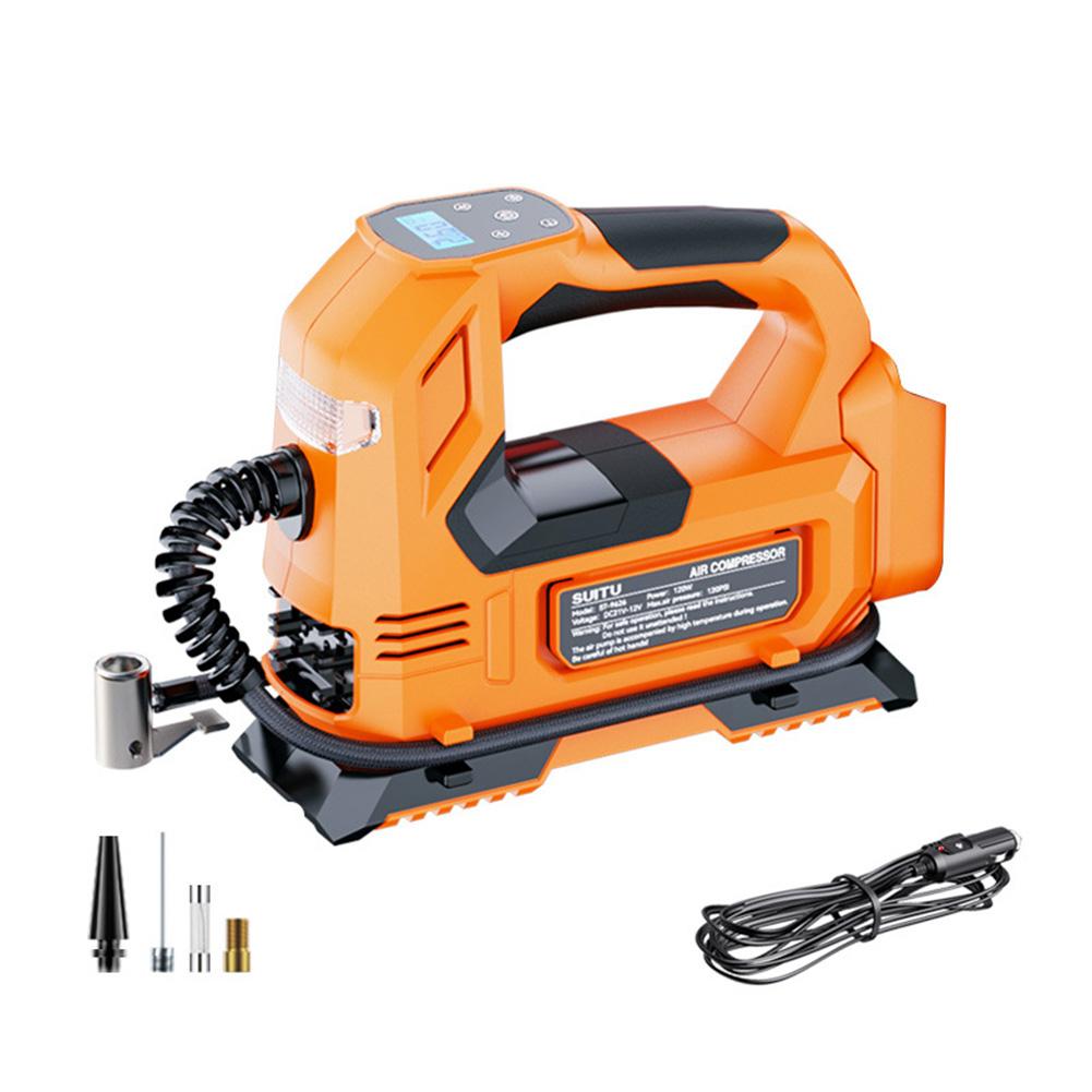 

Портативный воздушный компрессор для накачивания шин 120PSI электрический портативный насос для накачивания шин с цифровым манометром аварийное освещение для велосипеда жёлтый