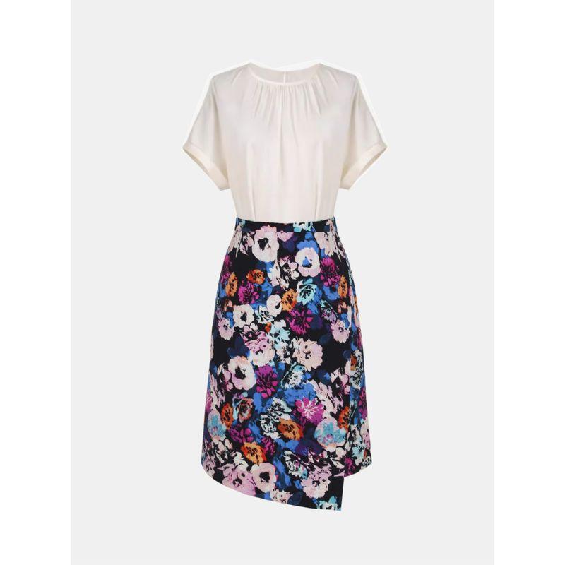 Blue Rose Plus size women clothing Women's Cotton Bubble Crepe Print Series ~ Short sleeve Dress Irregular Skirt