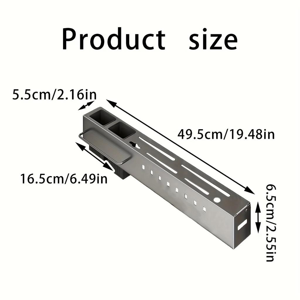 Stainless steel wall mounted tool holder without drilling, multifunctional kitchen storage rack with integrated chopstick cage.