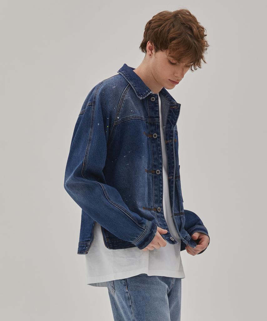 Ryul+Wai Denim Print Raglan Sleeve Jacket Indigo