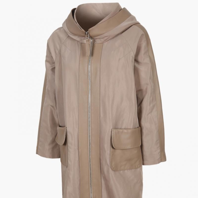 La Belle Shinyoung Fur Women Lambskin Combination Half Hood Long Coat Sy106ct