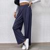 2024 Women's Autumn Solid Color Wide Leg Ribbed Casual Pants with Elastic Waist