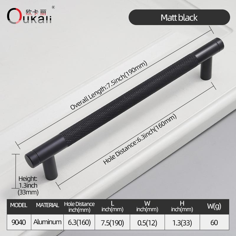 Oukali Aluminum Pull Handle for Home Kitchen Door Drawer Cabinet Gold T Bar 128mm Pull Black Cabinet Knurling Pulls Customizable
