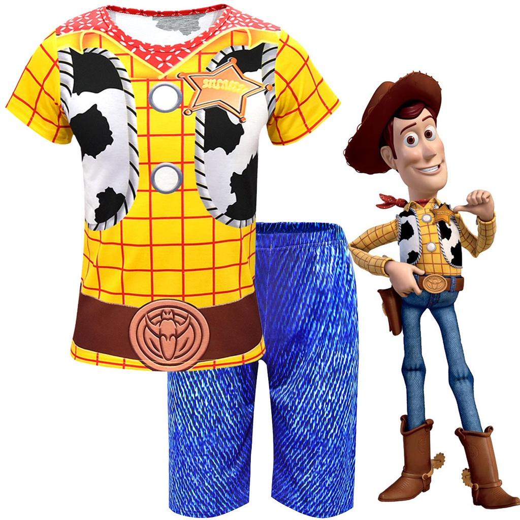 Adorable Toy Story 4 Kids Boys Woody Cosplay Short Sleeve T-shirt And Shorts Set
