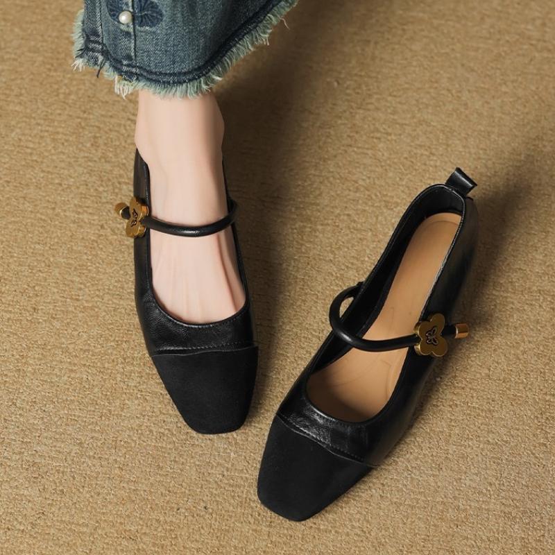 Fashion 2025  Thick Heel Mary Jane Single Shoes Women's New Spring French Mid Heel Evening  Square Head Small Leather Shoes