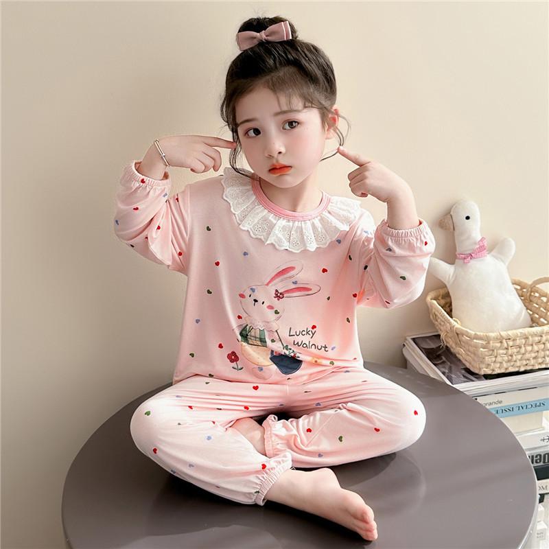 Girls' Long Sleeve Modal Pajama Set – Cartoon Design for Spring/Summer Home Wear