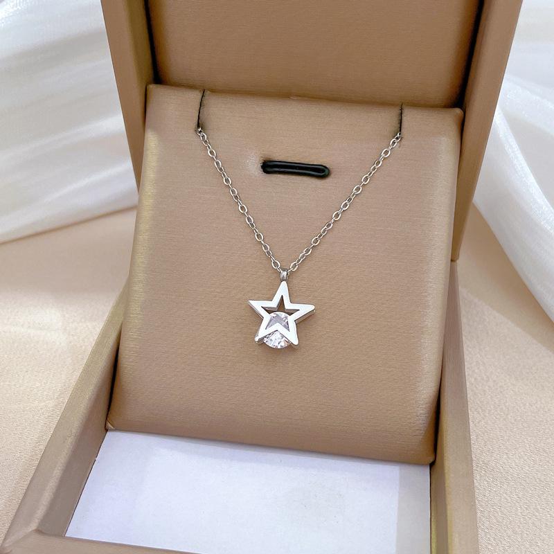 Pentagram Zircon Minimalist Wind Furnace Real Gold Necklace Female Collarbone Chain Accessories