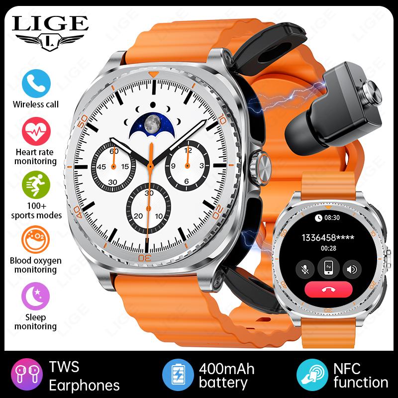 

2 In 1 TWS Headset Smart Watch NFC Men Women Sports Fitness Heart Rate Health Watches Bluetooth Earphone Music Smartwatch With Earbuds помаранчевий