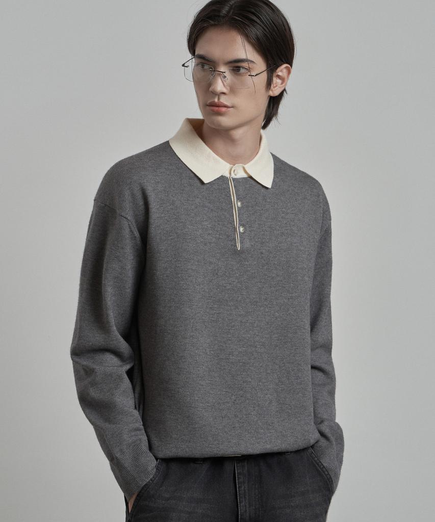 WORK ON BODY OFF Par Semi-Overfit Two-Tone Collar Knit [Gray]