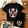 Men's Pink Skull Fun Printed 11 Colors Outdoor Street Men's T-shirt and Shorts 2 Piece Set Summer Home Casual Outfit Men's and Women's Sports Set