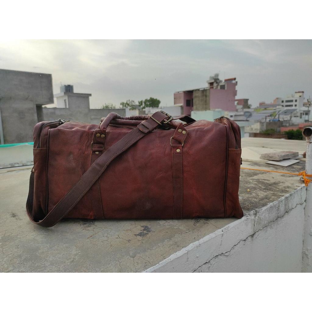 Homens Couro Viagem crossbody Bagagem Vintage Duffel Marrom cabra retro rústico