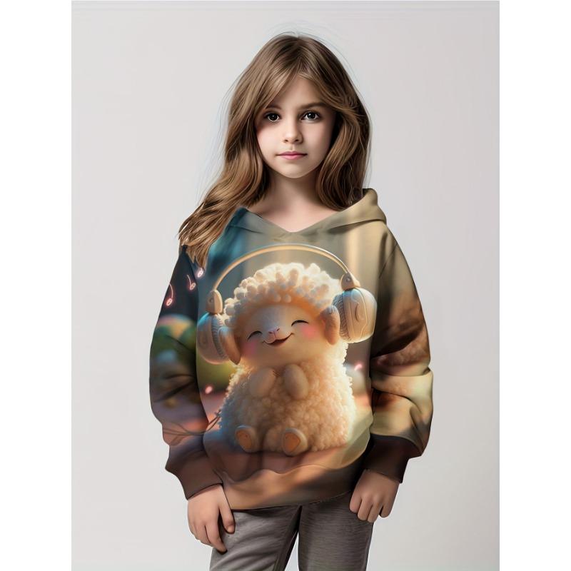 Child Hoodies Trendy Girls Cartoon Bunny Print Pullover Hooded Sweatshirt Street Fashion Tops Long Sleeve Children's Sweatshirt