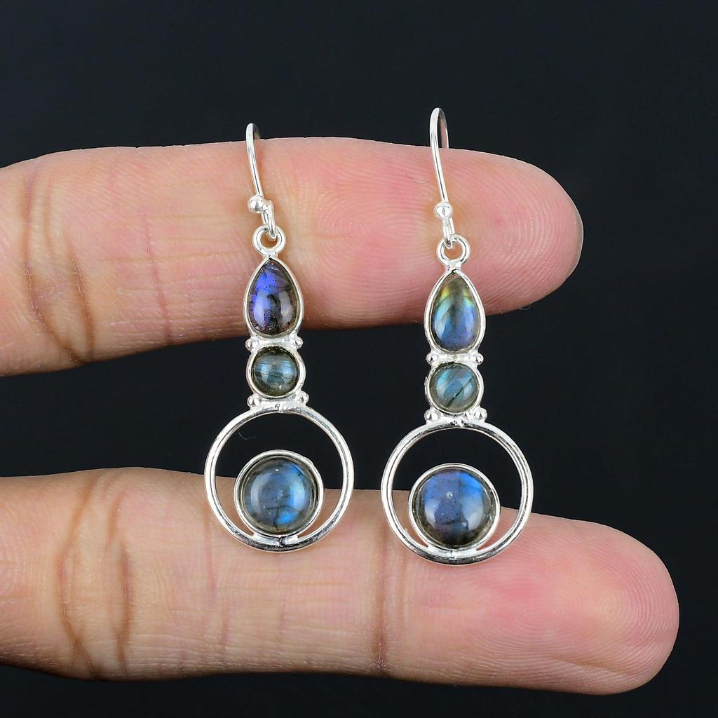 Natural Labradorite Gemstone Earrings Solid 925 Sterling Silver Handmade Earrings Jewelry Gift For Women And Girls E-468