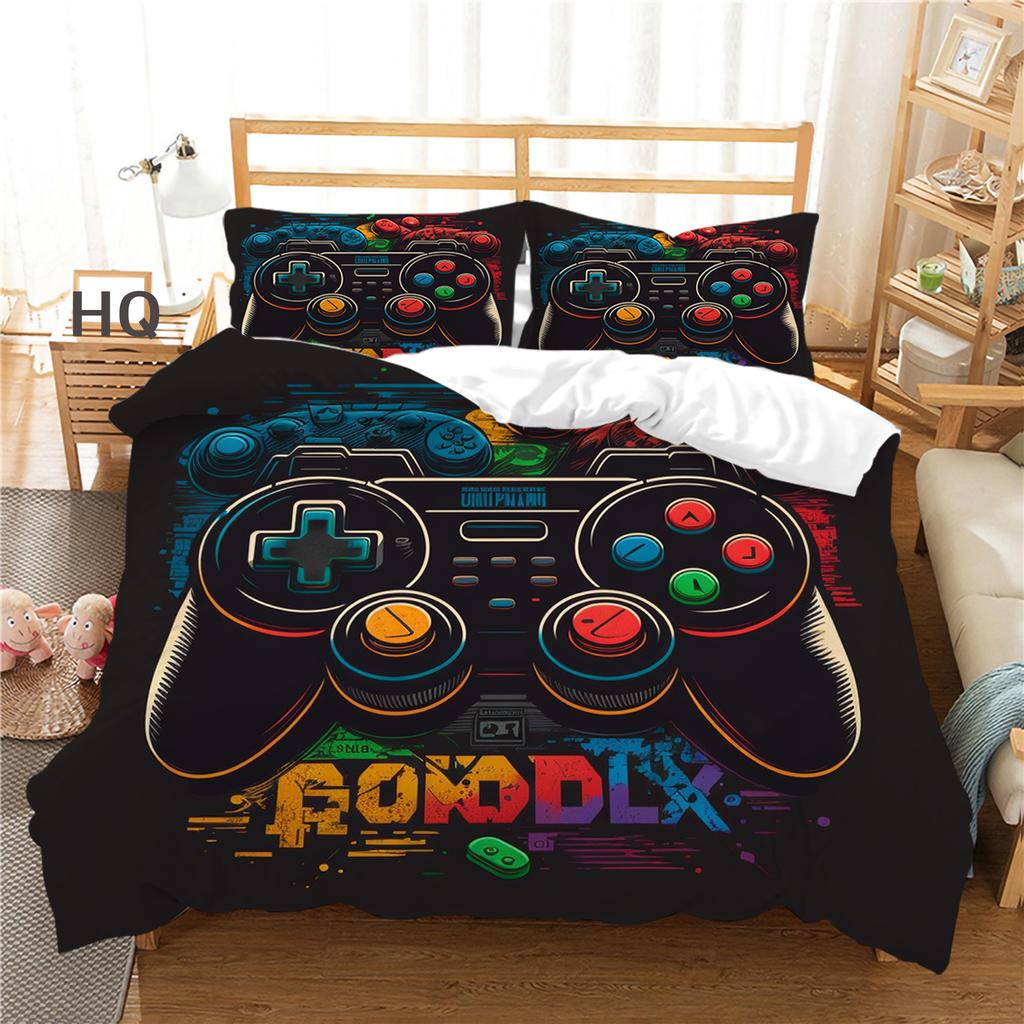 Juego de ropa de cama con diseño de jugador 3D, funda de edredón con mango de juego, funda de almohada de 2/3 piezas, adecuado para entusiastas de los juegos, habitación de niños y hombres, decoración del hogar con cremallera
