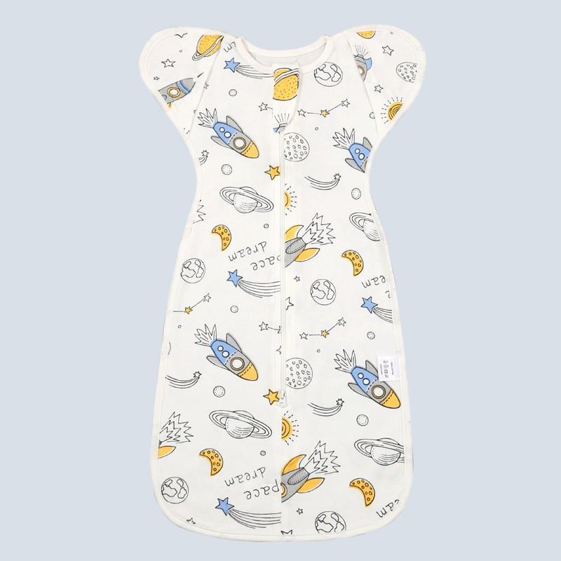 Baby Cotton Swaddle Blanket Newborn Sleep Sack Wrap Arms Up Design Stretchable Sleeves