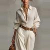 Women's Solid Color Long Sleeve Button Shirt & Pocketed Pants Set - 2025 Fashion