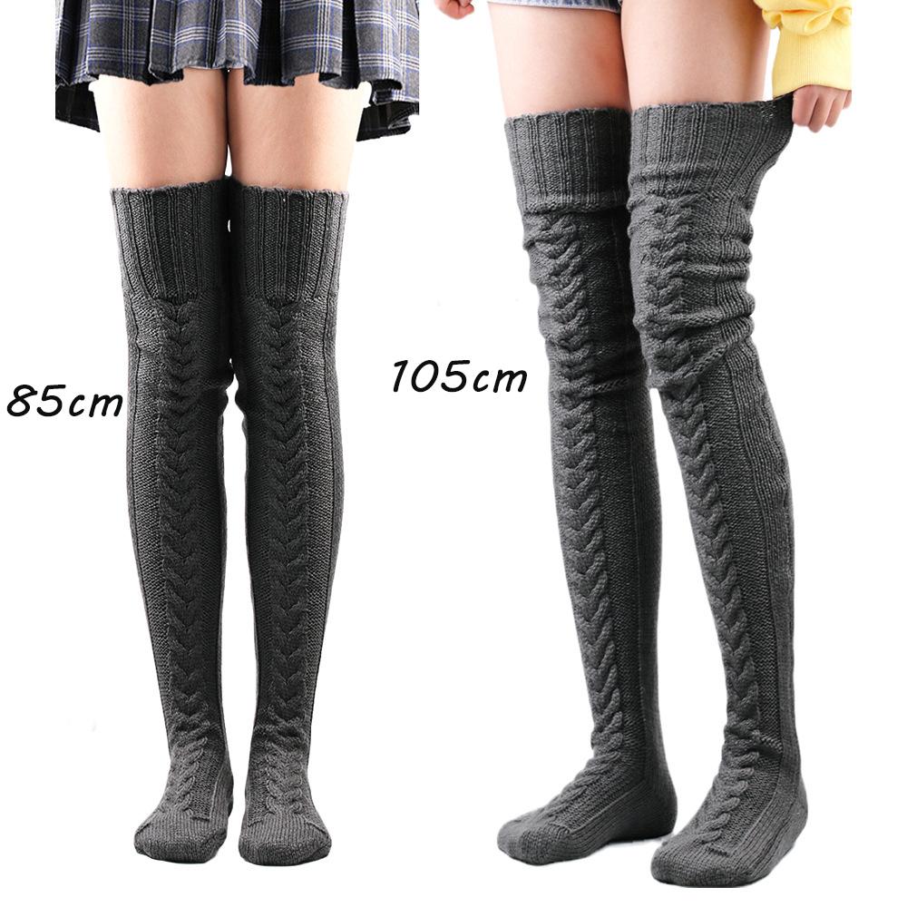 Fashion Women Thigh High Socks Extra Long Woolen Knit Warm Thick Tall Long Boots Stockings Leg Warmers for Girls Winter Pile Thick Socks