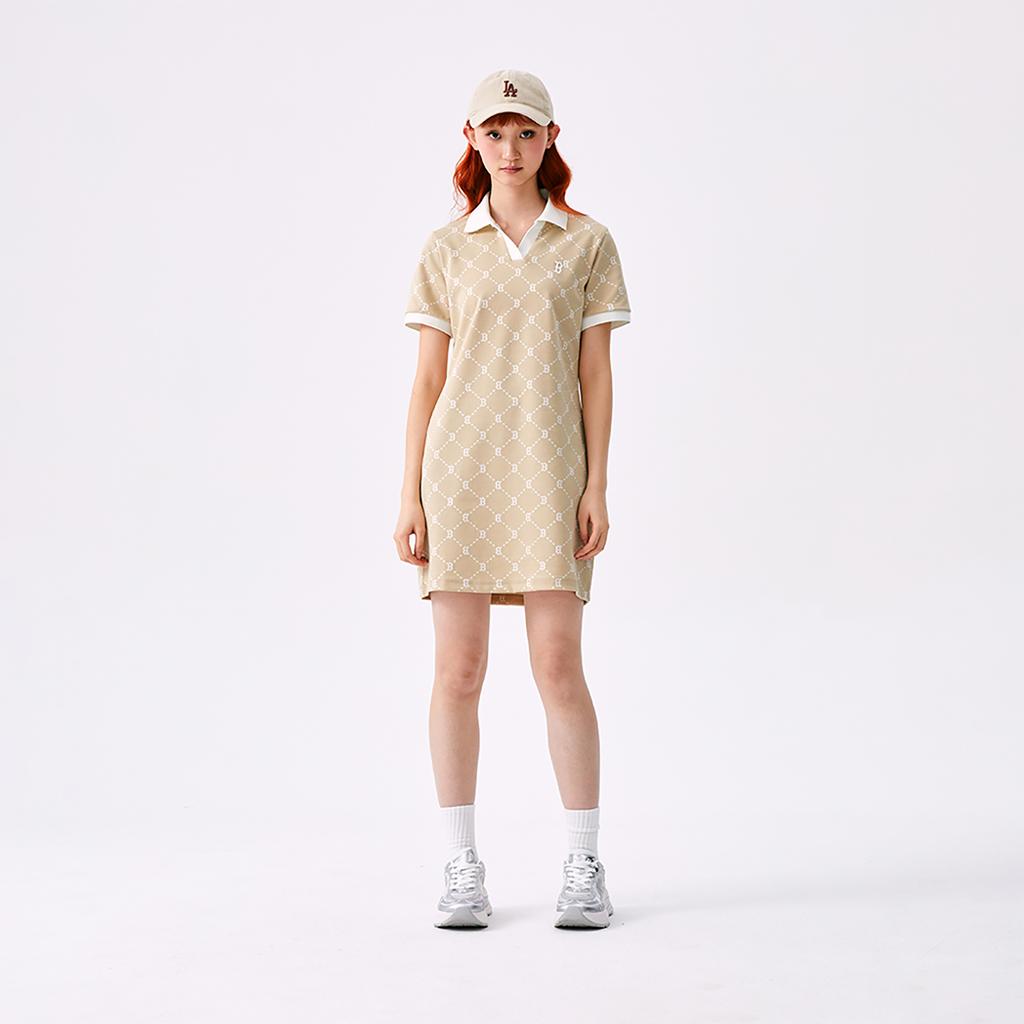 New MLB MONOGRAM Collection Boston Red Sox SS25 Short Sleeved Dress Women's Light Beige 3FOPM0453-43BGL