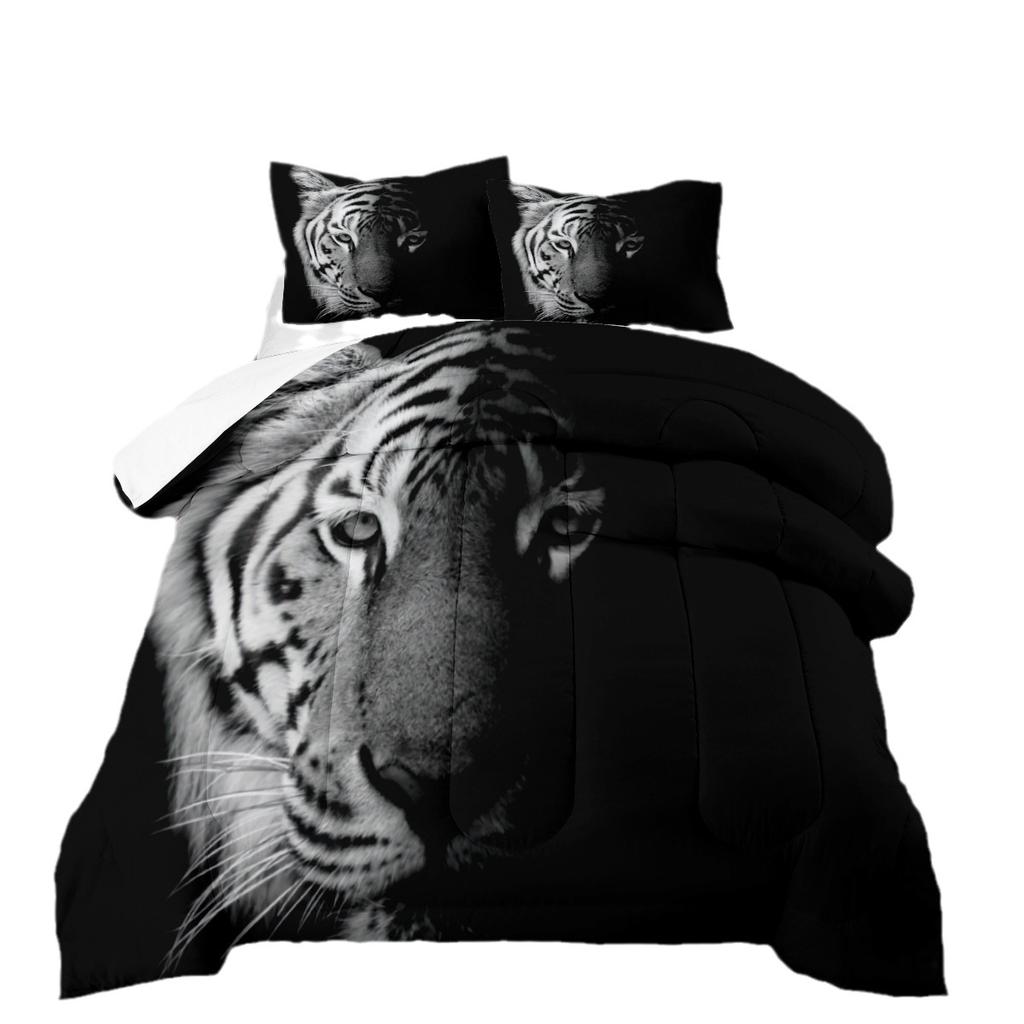 3d Digital Printing Thickened Feather Silk Cotton Quilt Animal Tiger Fat Quilt Printing Three-piece Quilt Cover Set