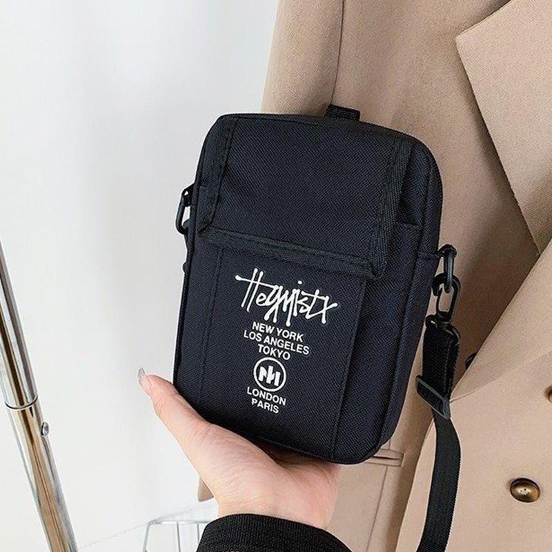 Lässige Taschen Handy Messenger Bags Studenten Hip Hop Beutel Umhängetasche Damen Canvas Quadratische Handtasche Schwarze Geldbörse