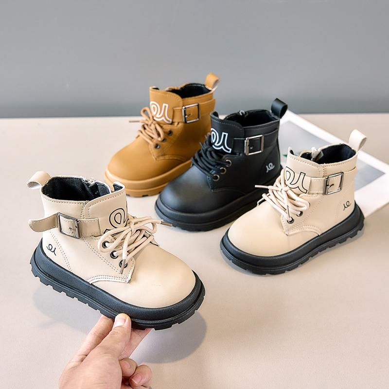 Kids Leather Boots Soft Sole Handsome Children Short Boots Non-slip 2025 Autumn Winter New Boys Girls Ankle Boots Side Zipper