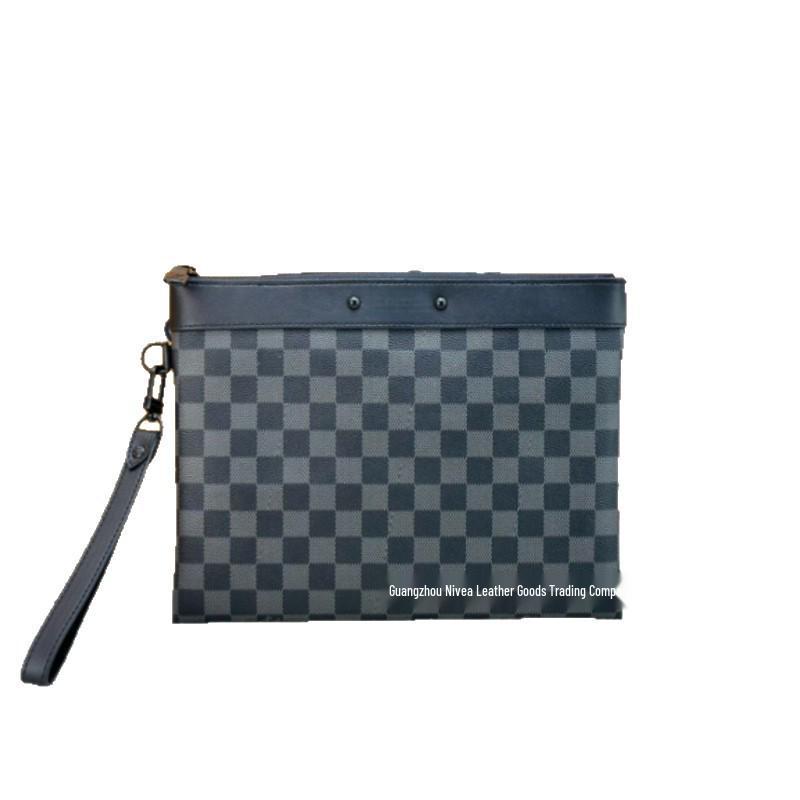 Herren Schwarze Florale Schachbrett Leder Clutch: Klassisch, Modebewusst, Vielseitig, Europäischer & Amerikanischer Trend.