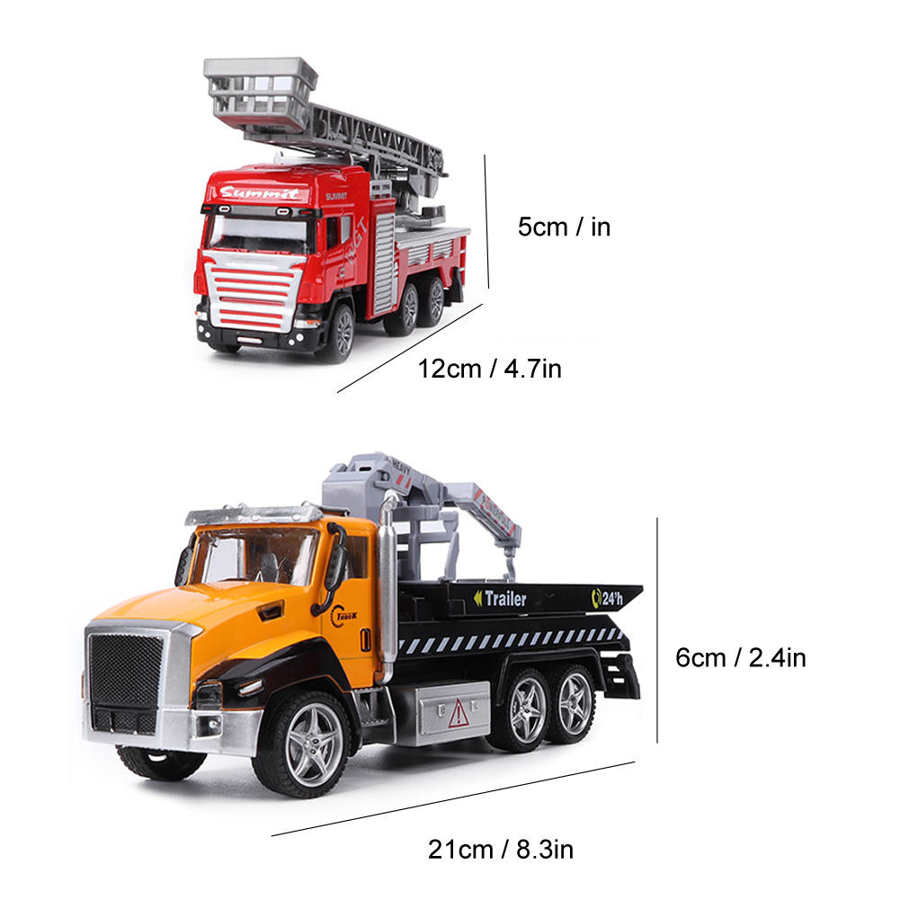 1/42 2 ks tlakově lité záchranné vozidlo Hasičské auto se stahovacím světlem pro děti s hudebním modelem