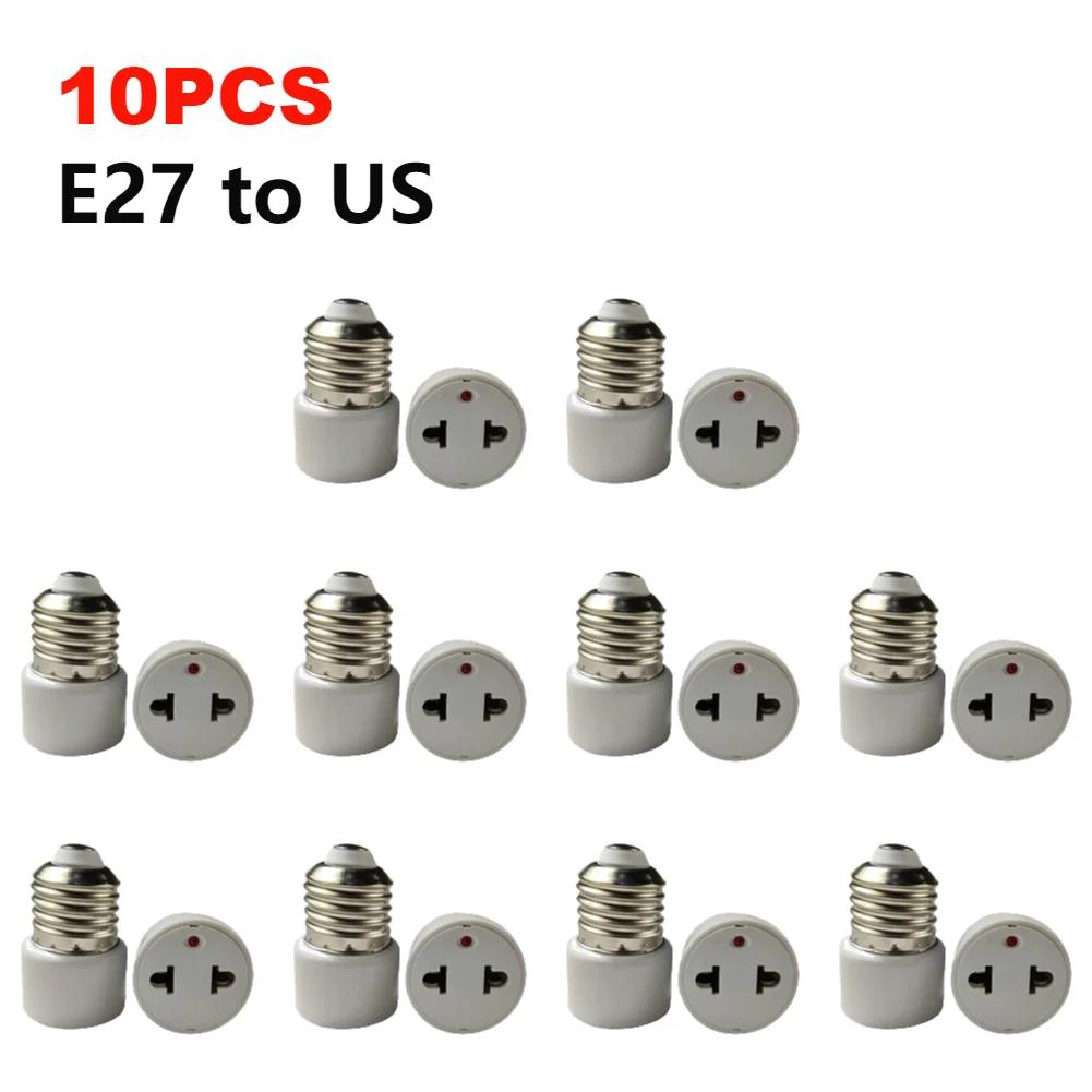 10-1PCS E27 to EU US Converter Lamp Socket Light Holder LED Bulb Lighting Outlet Plug E27 EU US Plug Socket Accessories