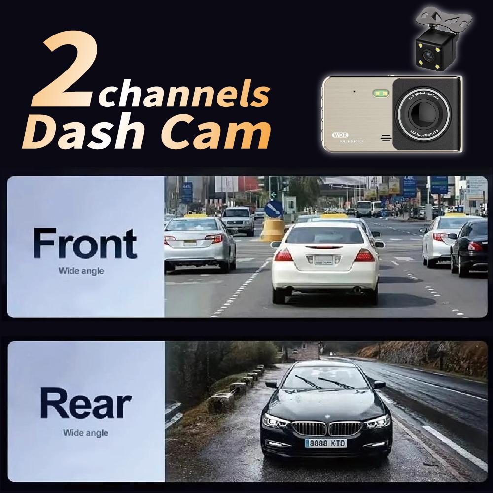 4-inch Dashcam, High-definition Dual-lens Wide-angle Video Recording, Night Vision Loop Recording.