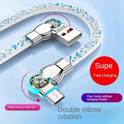 A Type-C Data Cable Featuring A Double Elbow Design, Made of Blue and White Porcelain, Suitable for Fast Charging. This Cable Is Compatible