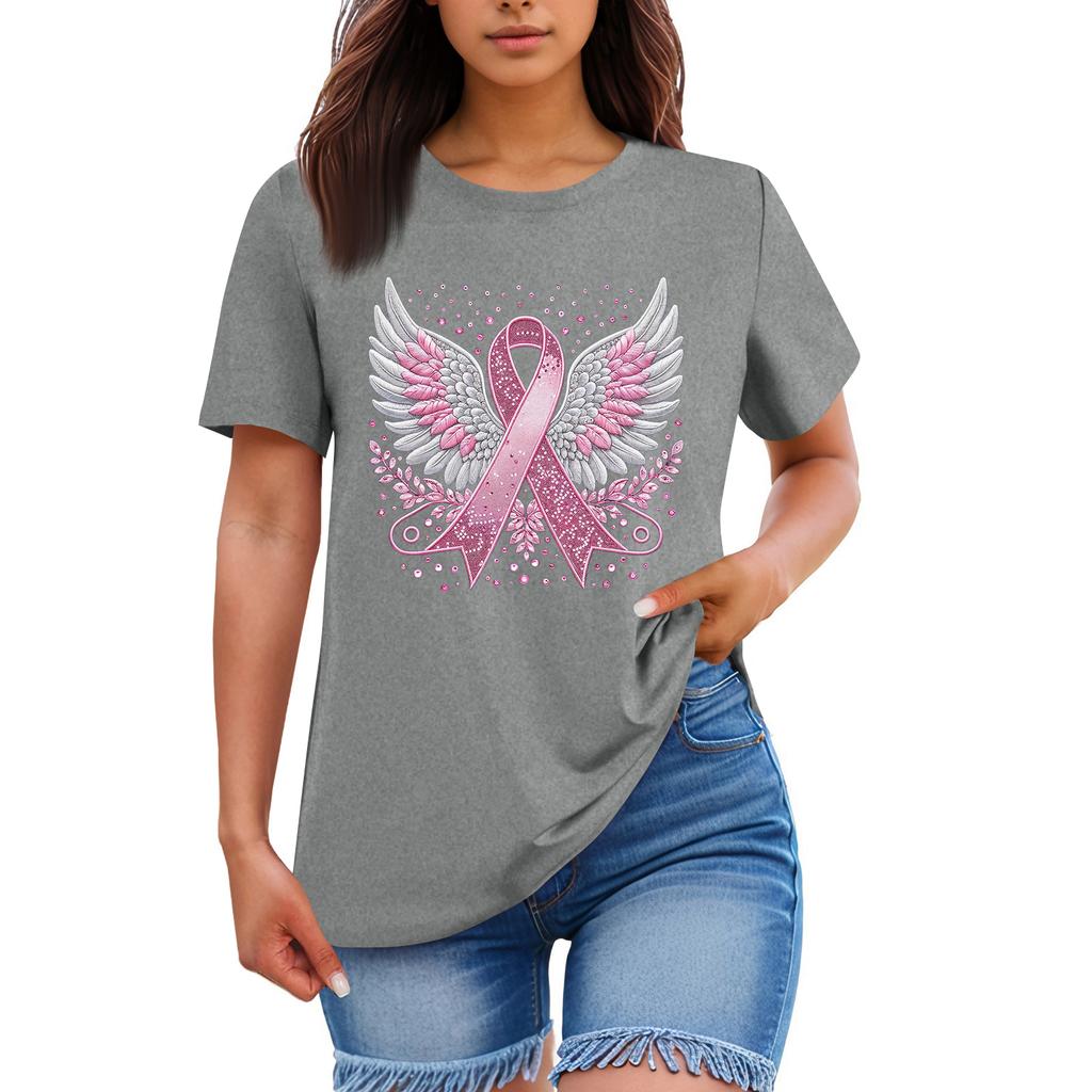 Lässiges T-Shirt-Top mit Rundhalsausschnitt für Erwachsene mit Aufdruck und kurzen Ärmeln