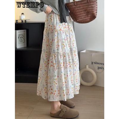 Rural Style Oil Painting Floral New Gentle Half Skirt for Women A-line Skirt Temperament High Waist In Spring and Summer