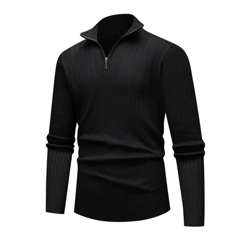 Half Zip Stand Collar Men Solid Color Casual Knitted Pullover Sweater