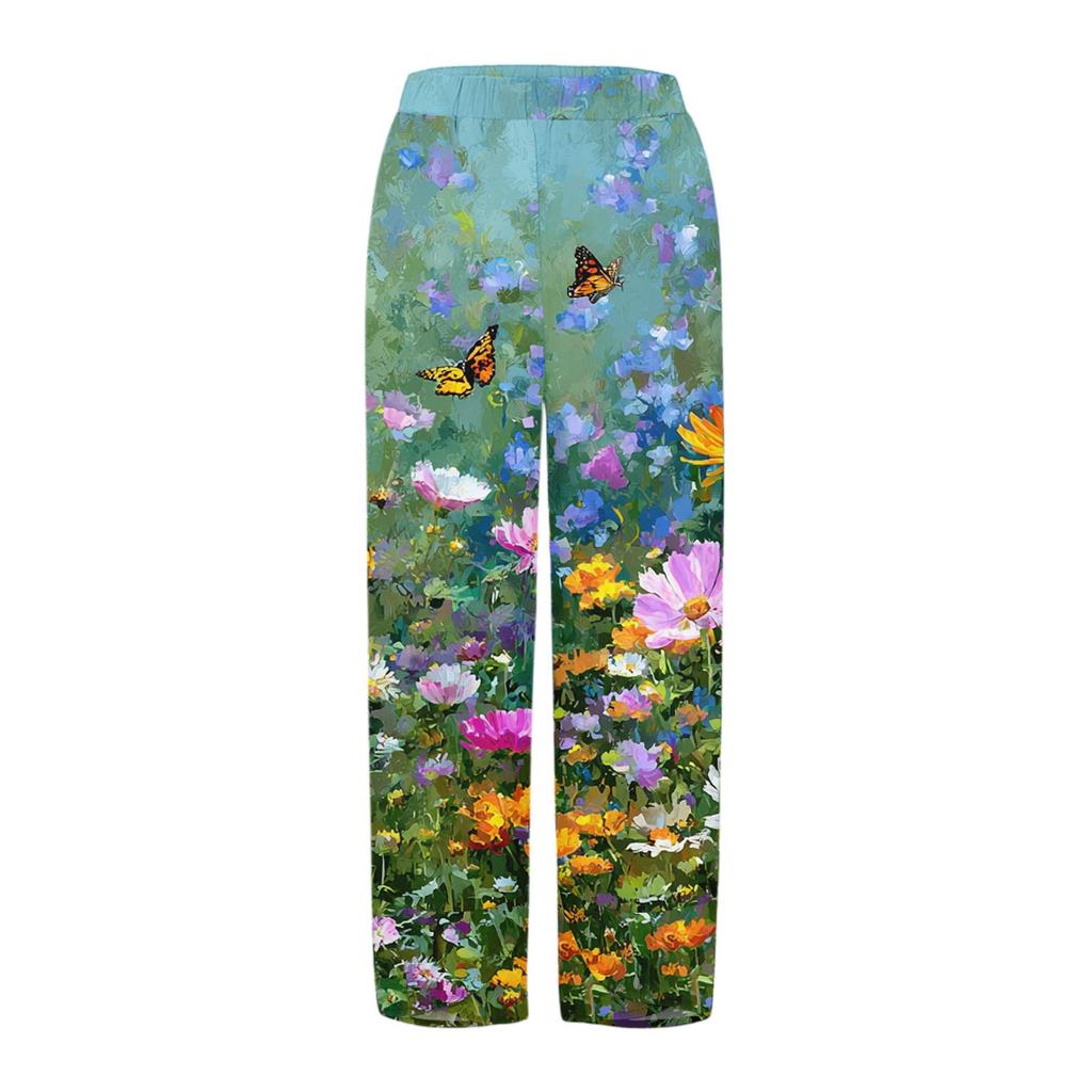 Women's Pants  With Pockets Casual Trousers Pants For Women Summer Casual Wide Leg Elastic Waist Pants With Pockets
