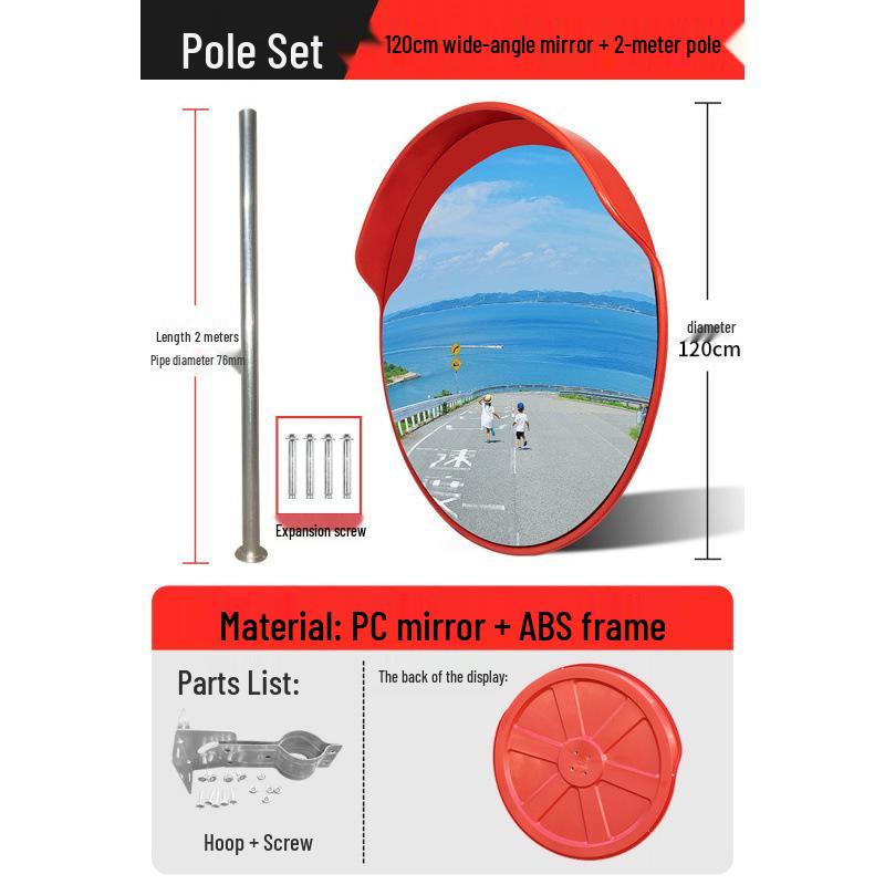 Outdoor Traffic Convex Mirror: Anti-theft Round Wide-Angle Reflective Mirror with Red Black Back